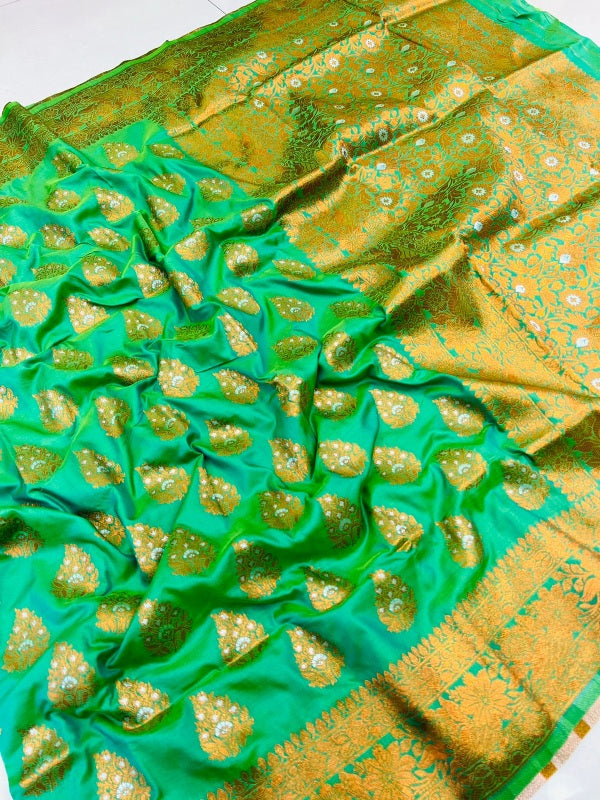 Lagniappe Sea Green Soft Banarasi Silk Saree With Splendorous Blouse Piece