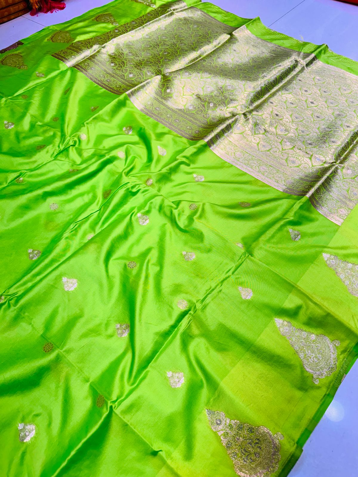 Magnetic Parrot Soft Banarasi Silk Saree With Seraglio Blouse Piece