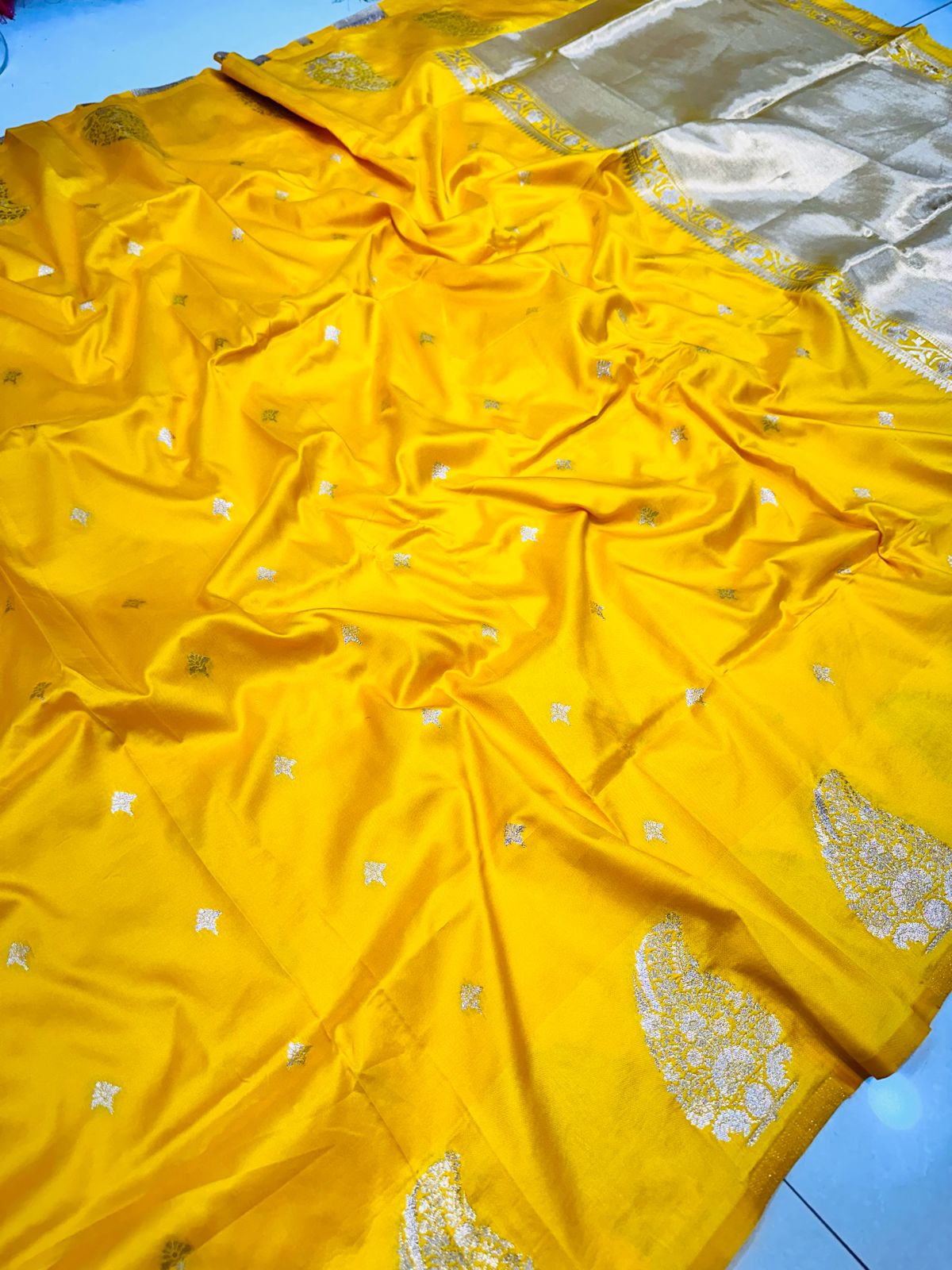 Marvellous Yellow Soft Banarasi Silk Saree With Designer Blouse Piece