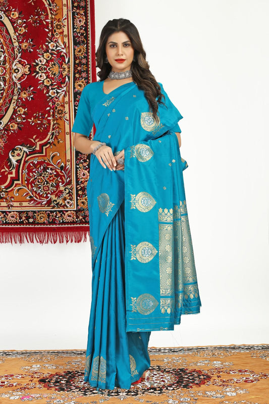 Capricious Firozi Banarasi Silk Saree With Unique Blouse Piece