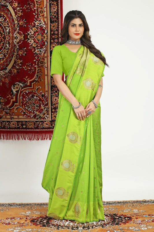 Designer Parrot Banarasi Silk Saree With Unique Blouse Piece