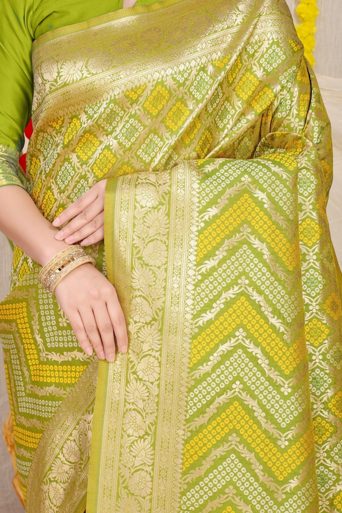 Improbable Mehndi Soft Banarasi Silk Saree With Beautiful Blouse Piece