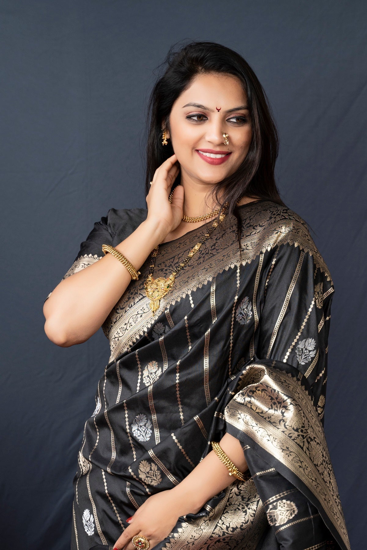 Extraordinary Black Banarasi Silk Saree With Pretty Blouse Piece