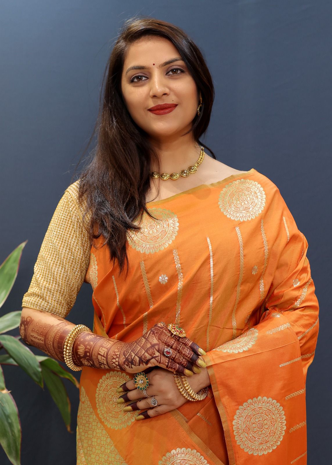 Desuetude Orange Soft Banarasi Silk Saree With Ailurophile Blouse Piece