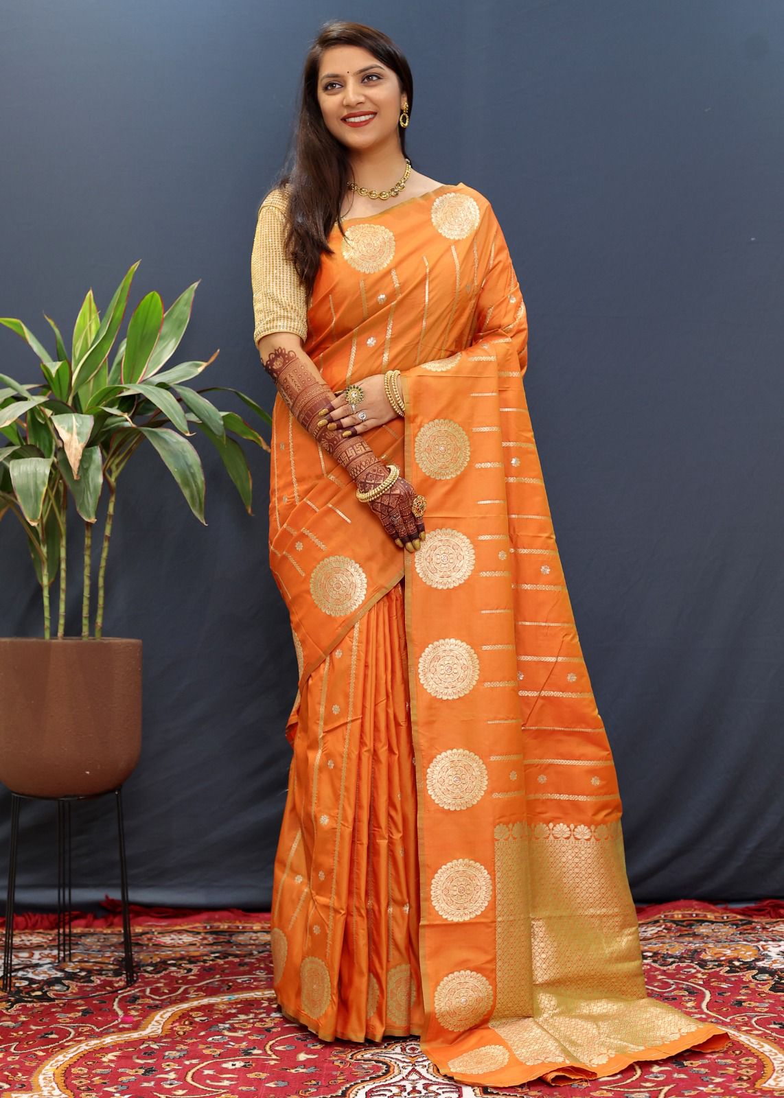 Desuetude Orange Soft Banarasi Silk Saree With Ailurophile Blouse Piece