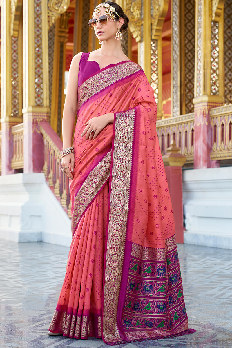 Evanescent Pink Patola Silk Saree with Desultory Blouse Piece