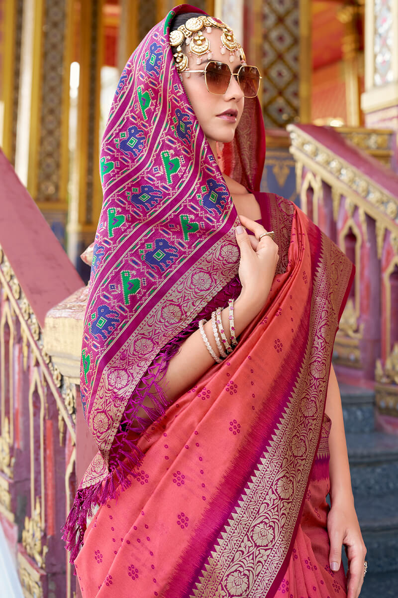 Evanescent Pink Patola Silk Saree with Desultory Blouse Piece