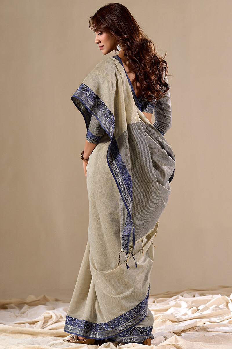 Extraordinary Grey Cotton Silk Saree With Lovely Blouse Piece