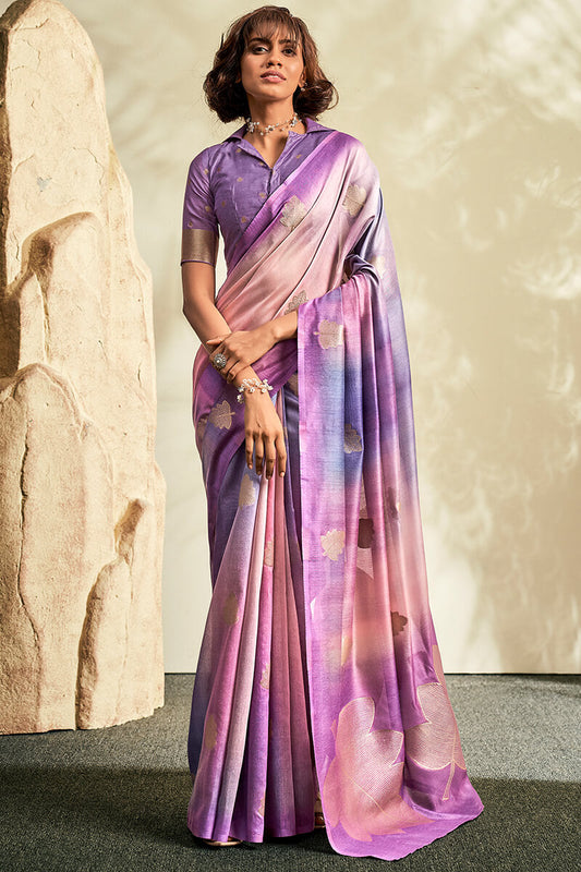 Brood Lavender Soft Banarasi Silk Saree With Chatoyant Blouse Piece