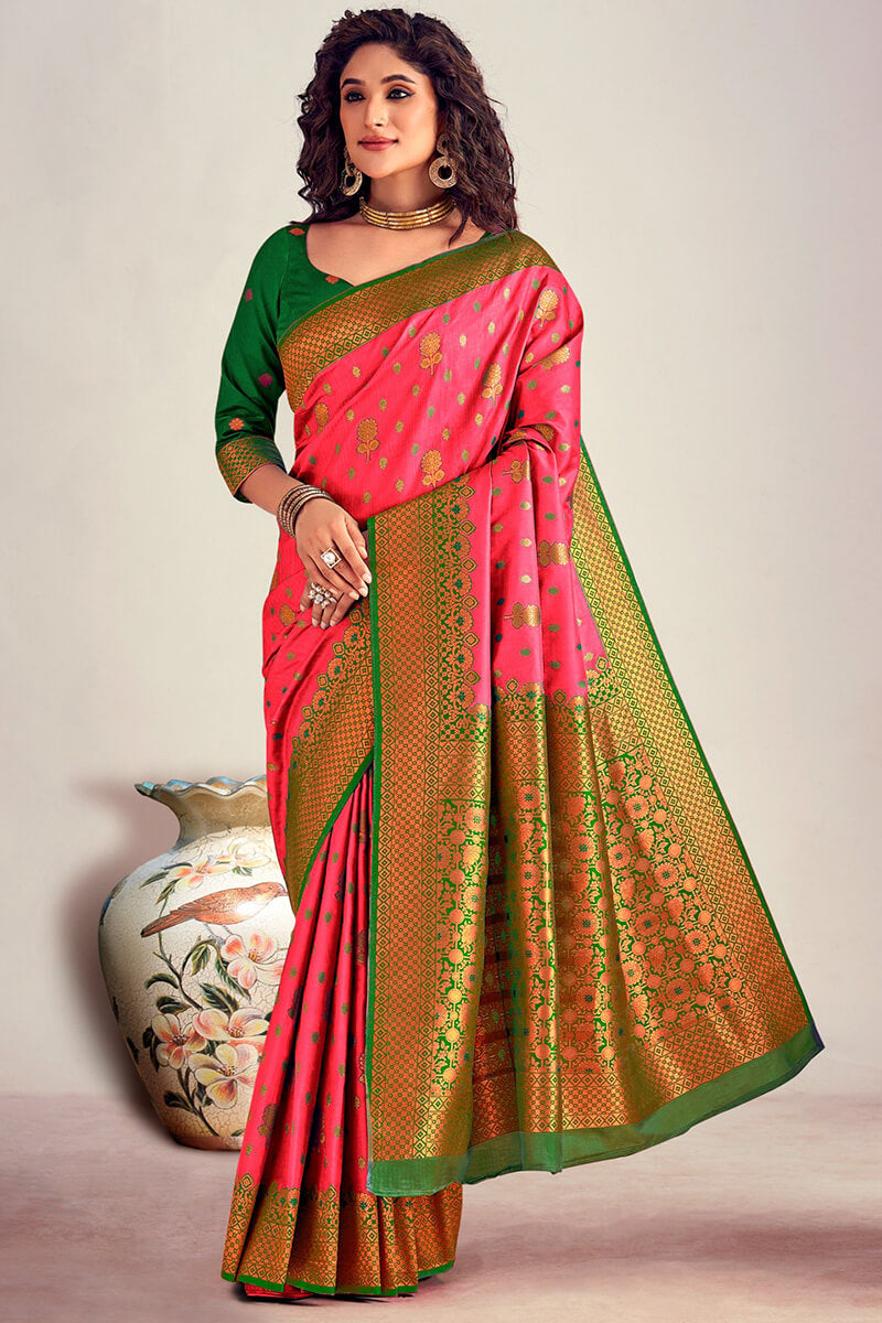 Desirable Dark Pink Soft Banarasi Silk Saree With Stunner Blouse Piece