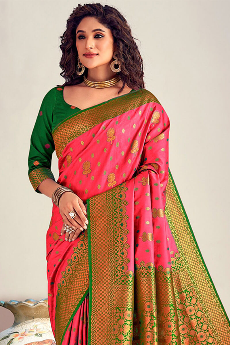 Desirable Dark Pink Soft Banarasi Silk Saree With Stunner Blouse Piece