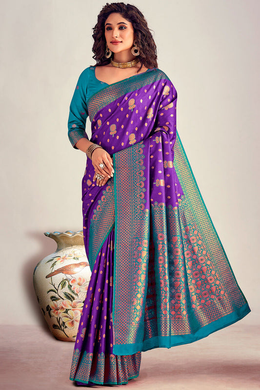 Chatoyant Purple Soft Banarasi Silk Saree With Dalliance Blouse Piece