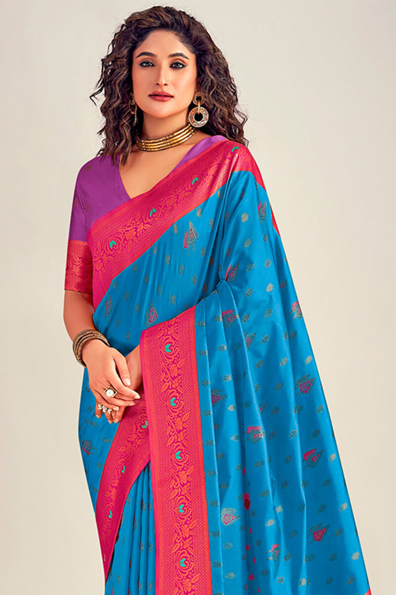 Evocative Blue Soft Banarasi Silk Saree With Mellifluous Blouse Piece