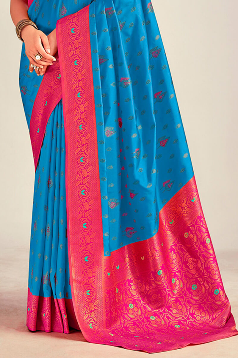 Evocative Blue Soft Banarasi Silk Saree With Mellifluous Blouse Piece