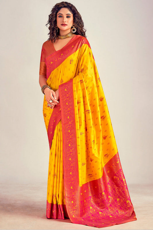 Dulcet Yellow Soft Banarasi Silk Saree With Winsome Blouse Piece