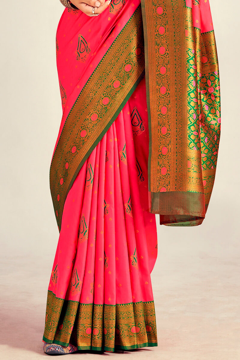 Adoring Pink Soft Banarasi Silk Saree With Beleaguer Blouse Piece