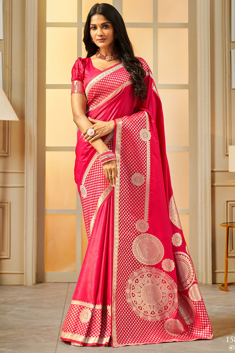 Epiphany Dark Pink Soft Banarasi Silk Saree With Fugacious Blouse Piece