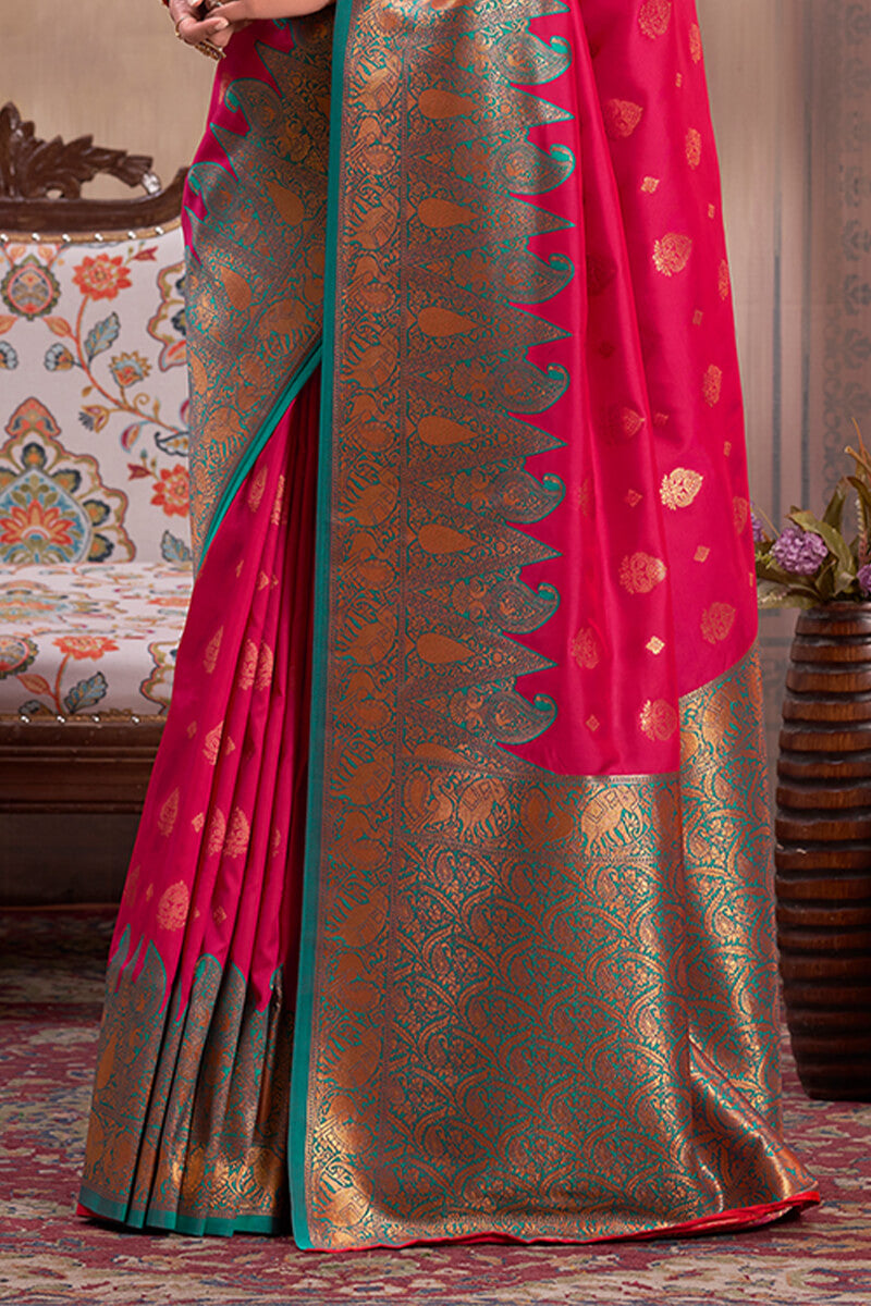 Majestic Dark Pink Soft Banarasi Silk Saree With Zephyr Blouse Piece