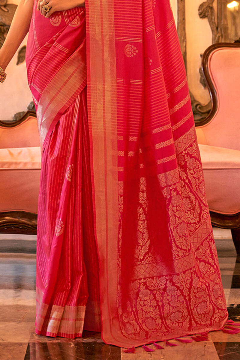 Classy Dark Pink Soft Banarasi Silk Saree With Elegant Blouse Piece