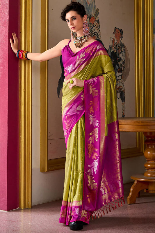 Ideal Mustard Soft Banarasi Silk Saree With Demesne Blouse Piece