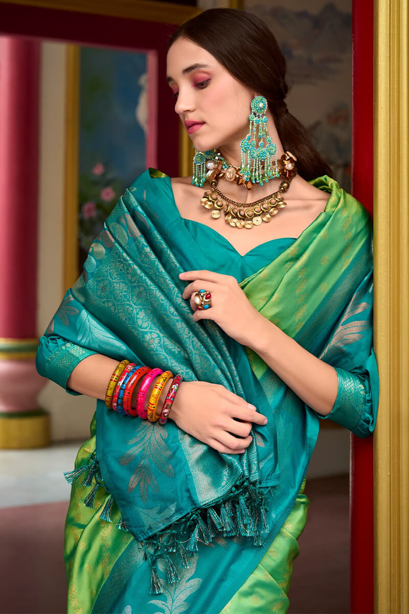 Allure Parrot Soft Banarasi Silk Saree With Glamorous Blouse Piece