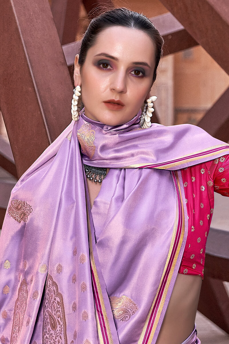 Lagniappe Lavender Soft Banarasi Silk Saree With Lissome Blouse Piece