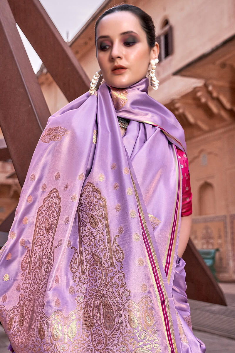 Lagniappe Lavender Soft Banarasi Silk Saree With Lissome Blouse Piece