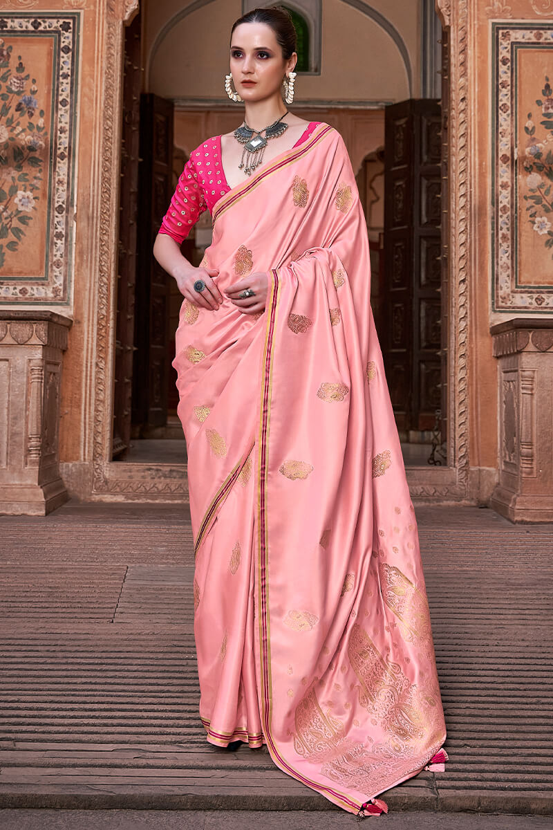 Lagniappe Pink Soft Banarasi Silk Saree With Lissome Blouse Piece