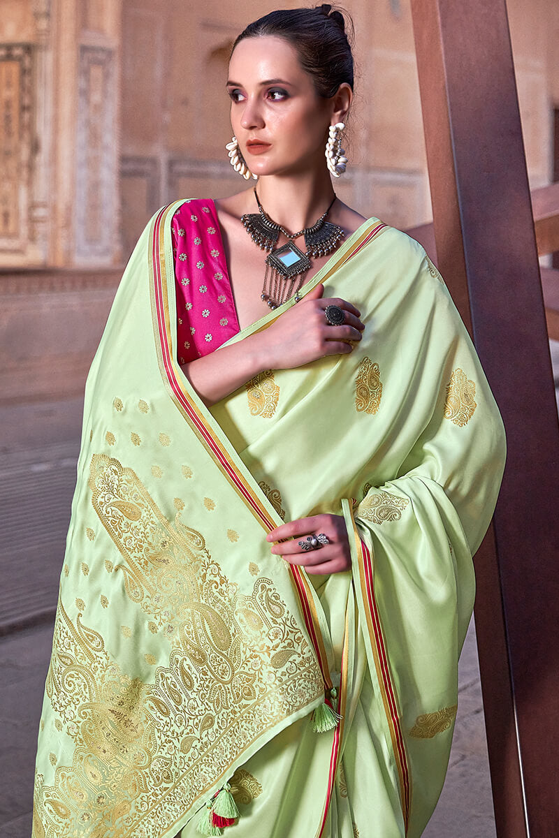 Lagniappe Green Soft Banarasi Silk Saree With Lissome Blouse Piece