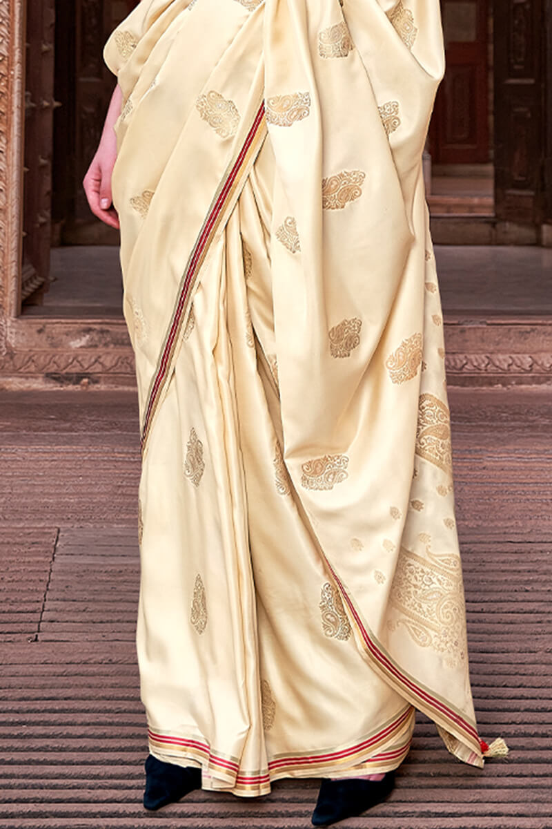 Lagniappe Beige Soft Banarasi Silk Saree With Lissome Blouse Piece