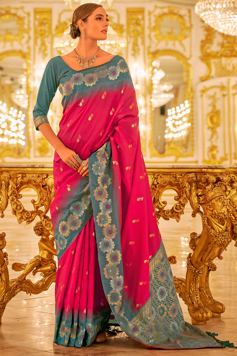 Engrossing Dark Pink Soft Banarasi Silk Saree With Exceptional Blouse Piece