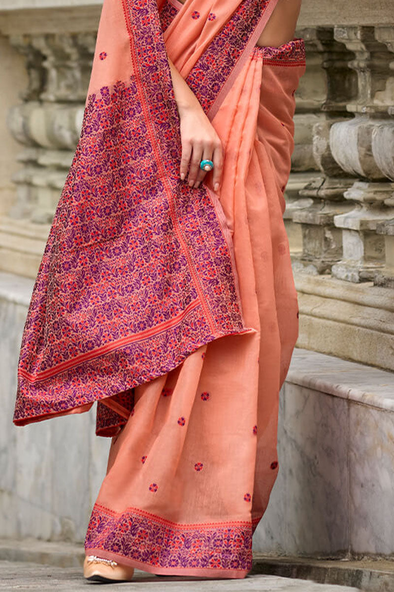 Gossamer Peach Cotton Silk Saree With Fragrant Blouse Piece