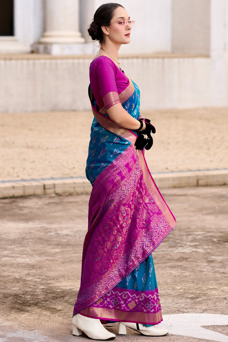 Inspiring Blue Soft Banarasi Silk Saree With Bewitching Blouse Piece