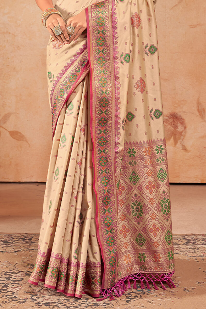 Dissemble Beige Soft Banarasi Silk Saree With Evanescent Blouse Piece