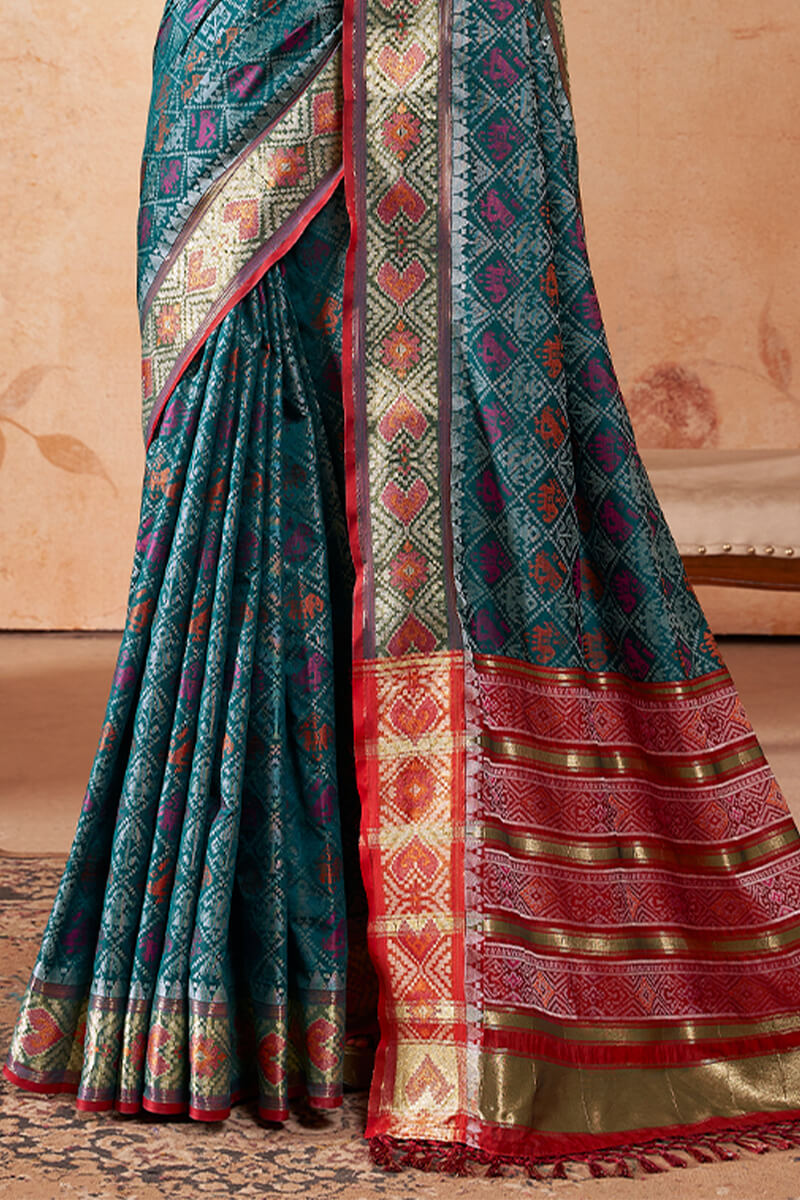 Incredible Teal Blue Soft Banarasi Silk Saree With Symmetrical Blouse Piece