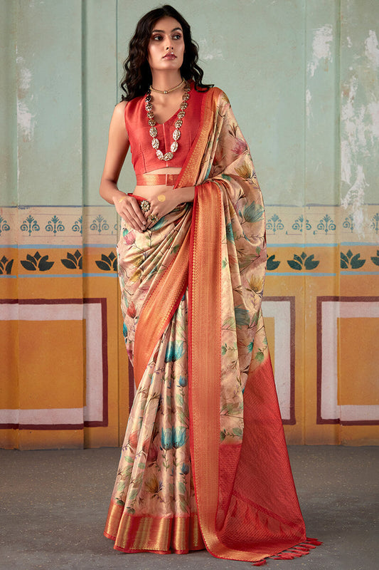 Fairytale Light Pink Digital Printed Soft Silk Saree With Opulent Blouse Piece