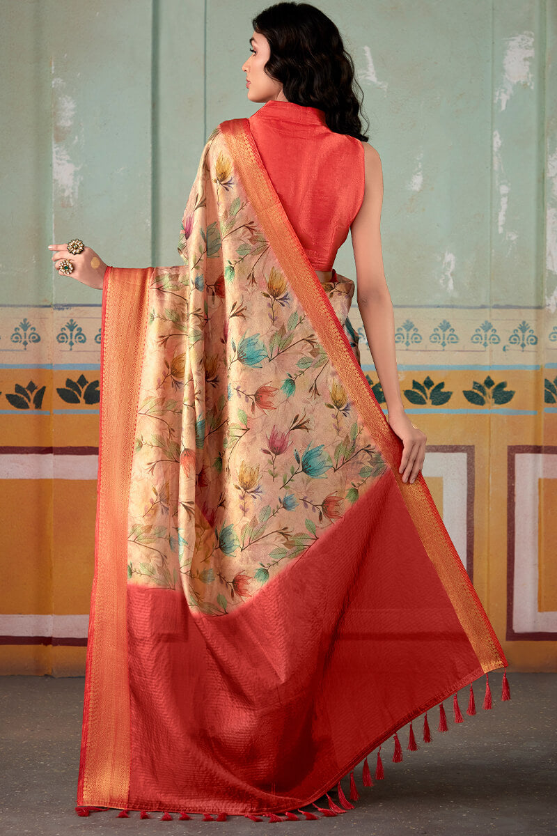 Fairytale Light Pink Digital Printed Soft Silk Saree With Opulent Blouse Piece