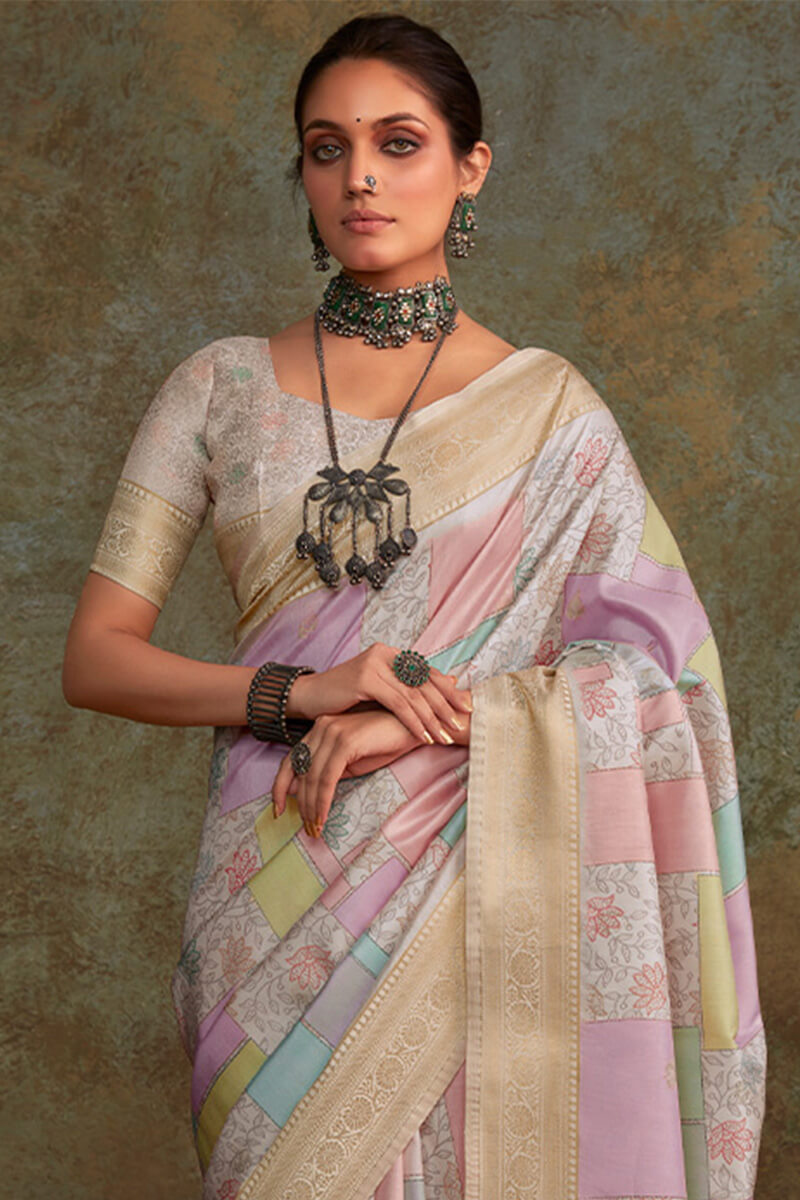 Allure Pink Digital Printed Soft Silk Saree With Zephyr Blouse Piece