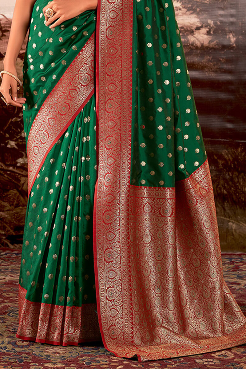 Blissful Dark Green Soft Banarasi Silk Saree With Inspiring Blouse Piece