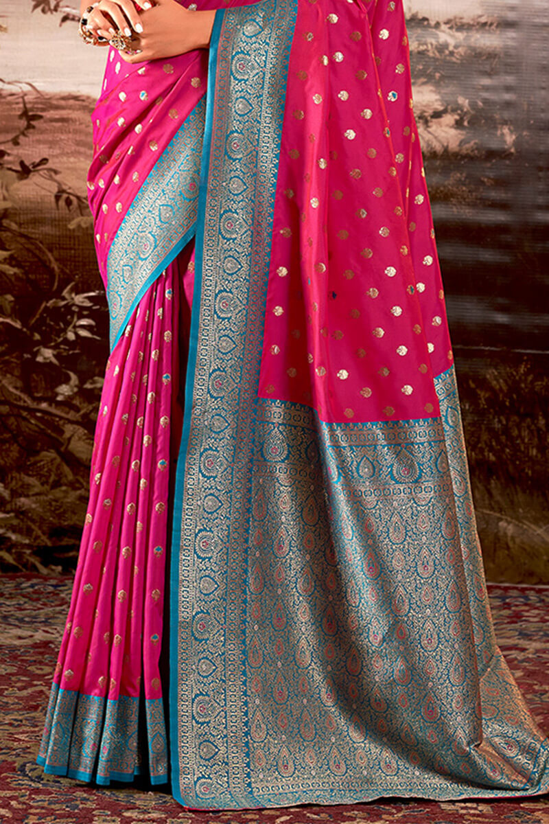 Divine Dark Pink Soft Banarasi Silk Saree With Majesty Blouse Piece