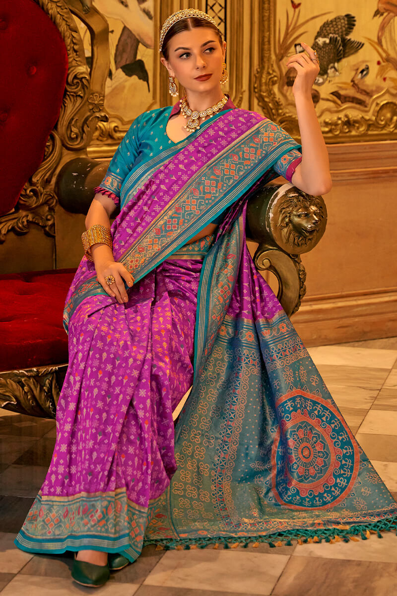 Comely Purple Soft Banarasi Silk Saree With Glorious Blouse Piece