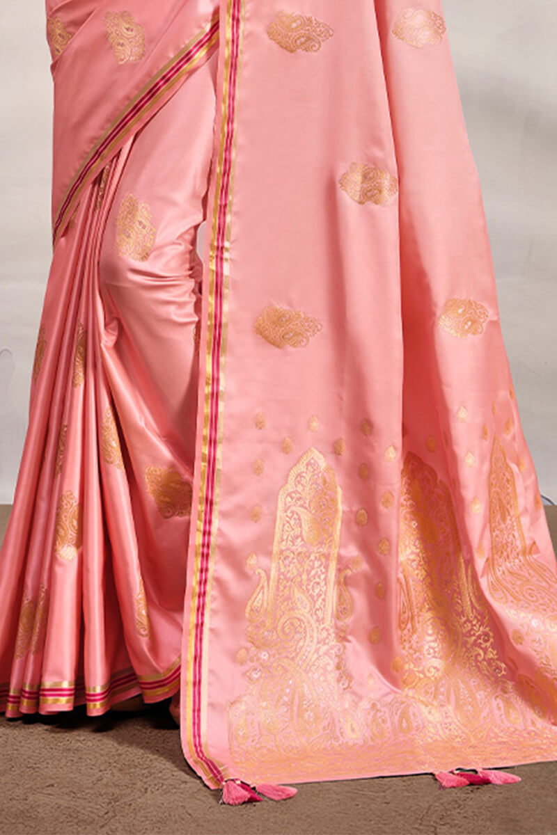 Demure Pink Soft Banarasi Silk Saree With Confounding Blouse Piece