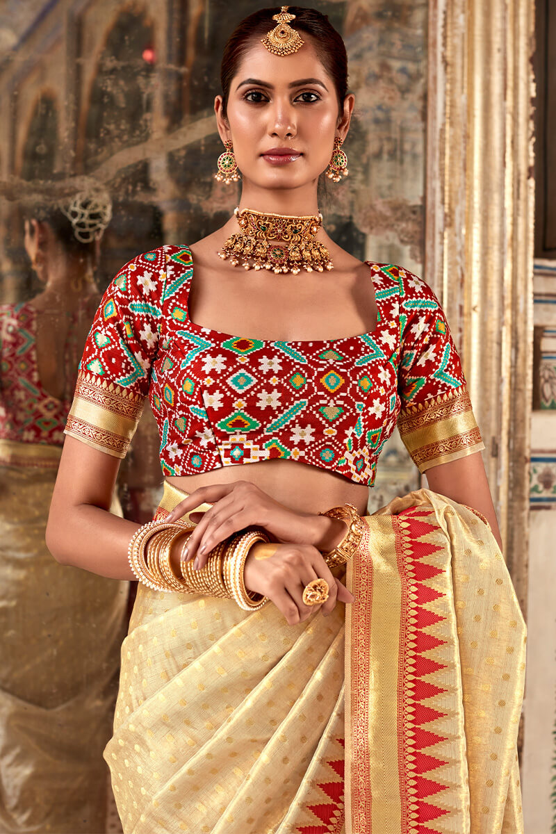 Excellent Beige Soft Banarasi Silk Saree With Dalliance Blouse Piece