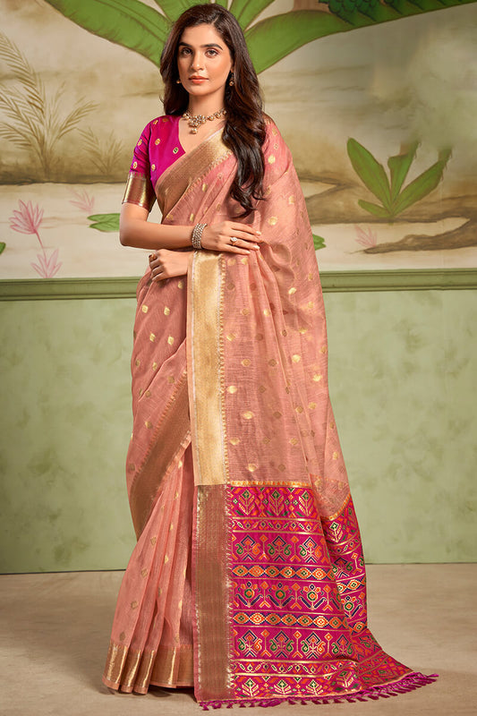 Demure Pink Soft Banarasi Silk Saree With Mellifluous Blouse Piece