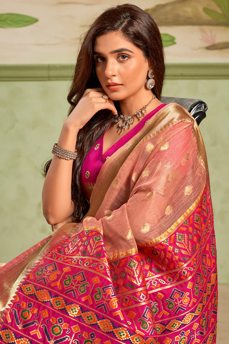 Demure Pink Soft Banarasi Silk Saree With Mellifluous Blouse Piece