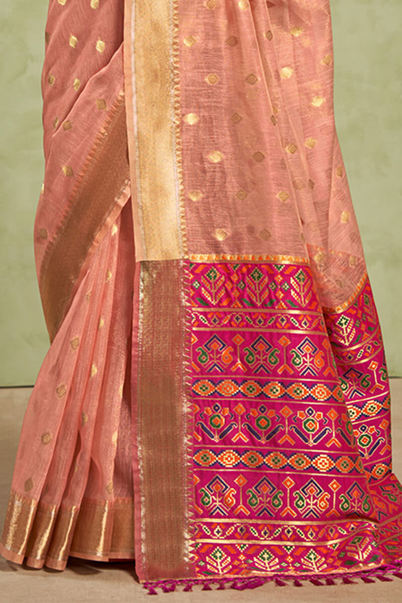 Demure Pink Soft Banarasi Silk Saree With Mellifluous Blouse Piece