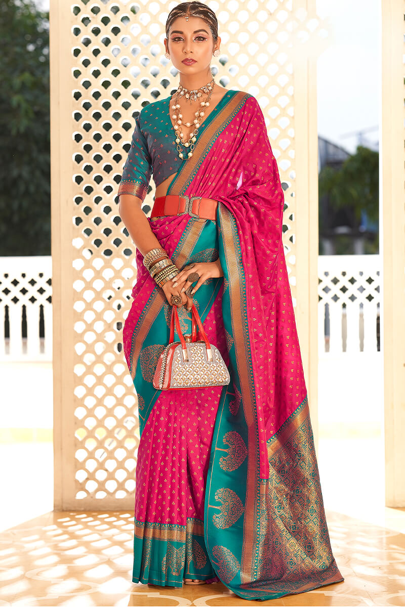 Engrossing Dark Pink Soft Banarasi Silk Saree With Arresting Blouse Piece