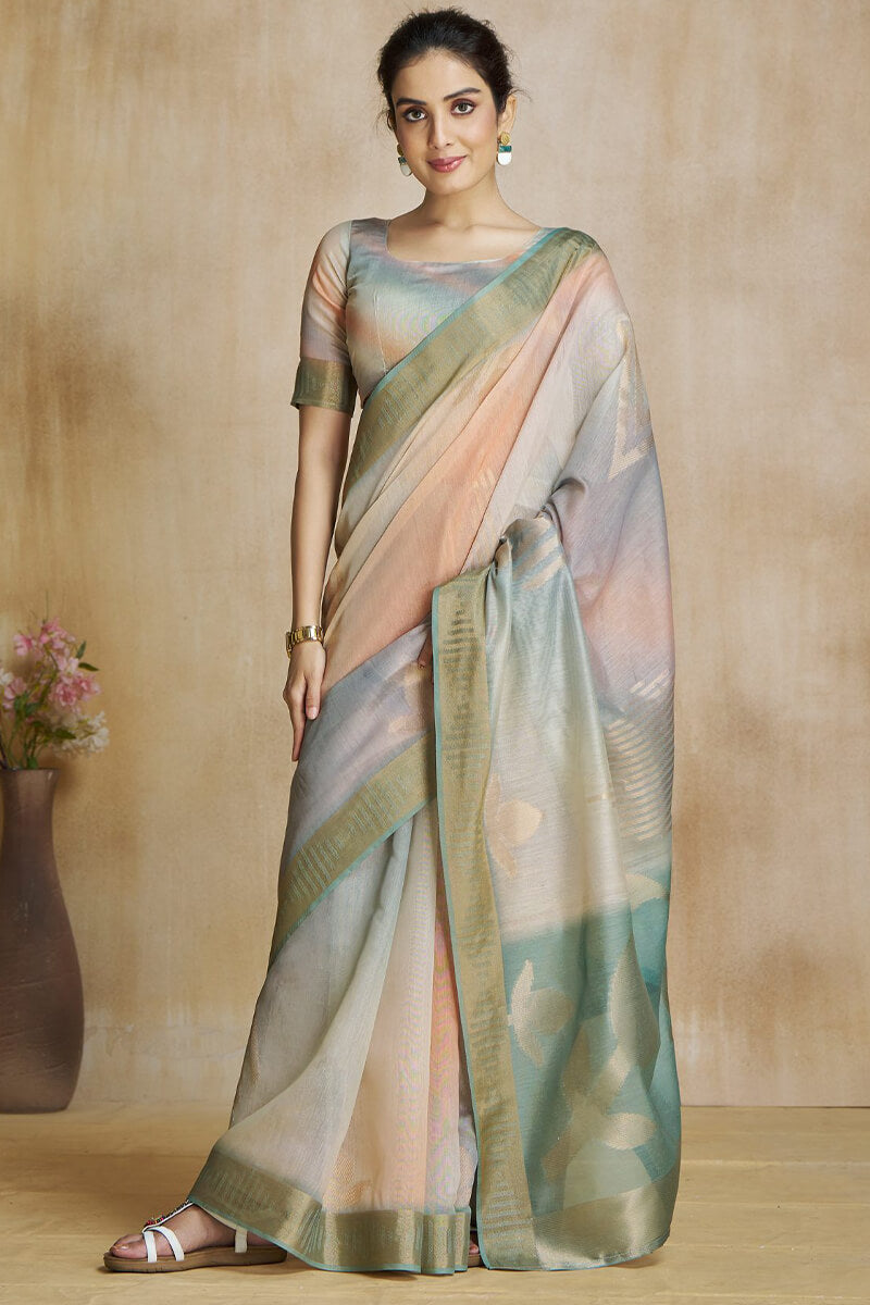 Enchanting Grey Soft Banarasi Silk Saree With Jubilant Blouse Piece