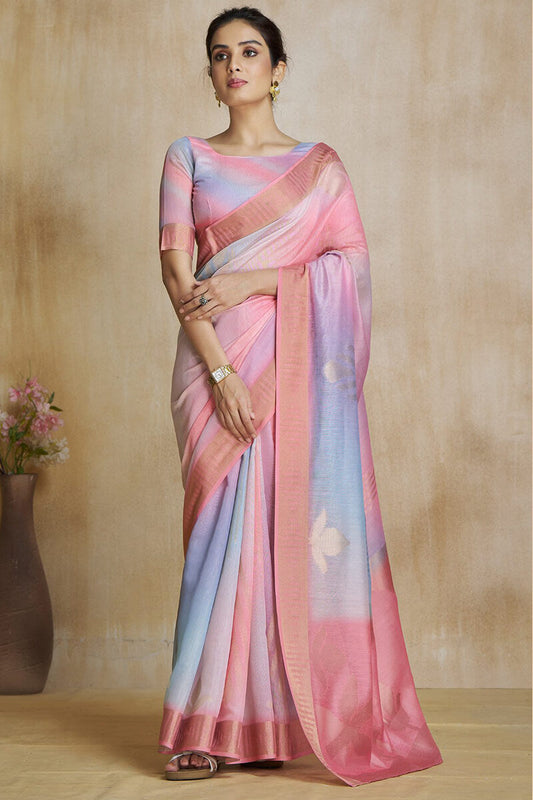 Dulcet Pink Soft Banarasi Silk Saree With Vibrant Blouse Piece