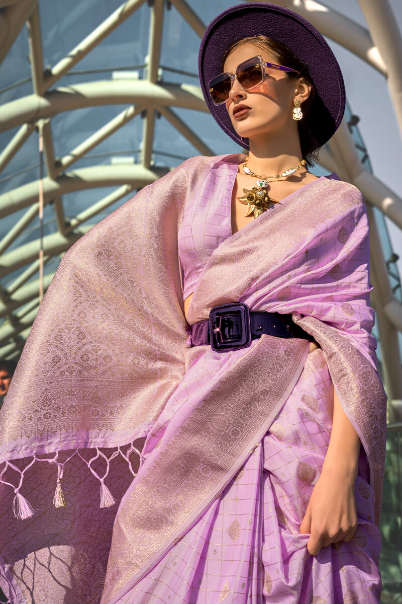 Adorable Lavender Soft Banarasi Silk Saree With Preferable Blouse Piece